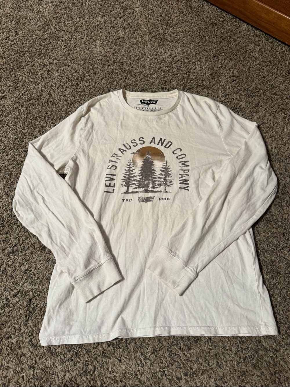 Levi's Long Sleeve Tee in White with Brown Graphic